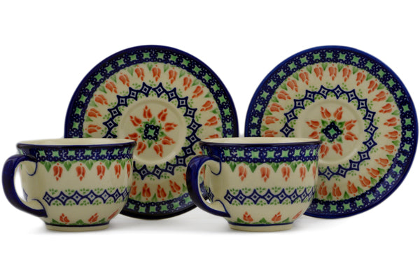 10 oz Set of 2 Cups with Saucers Cer-maz H1558K